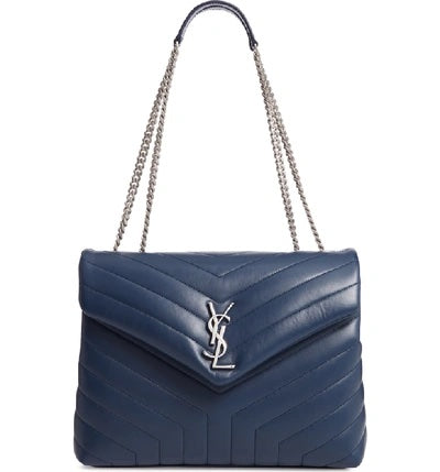 YSL LOULOU CALFSKIN LEATHER MEDIUM SHOULDER BAG IN DENIM BLUE