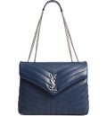 YSL LOULOU CALFSKIN LEATHER MEDIUM SHOULDER BAG IN DENIM BLUE