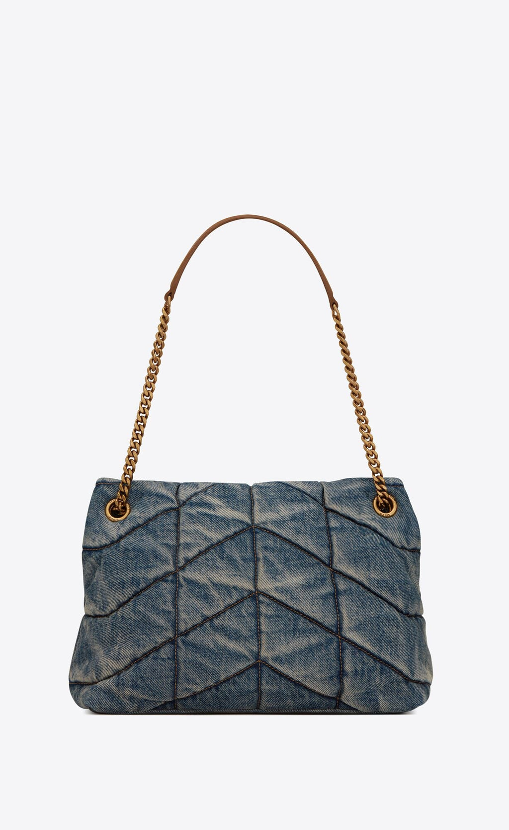 YSL PUFFER MEDIUM CHAIN BAG QUILTED VINTAGE DENIM & SUEDE