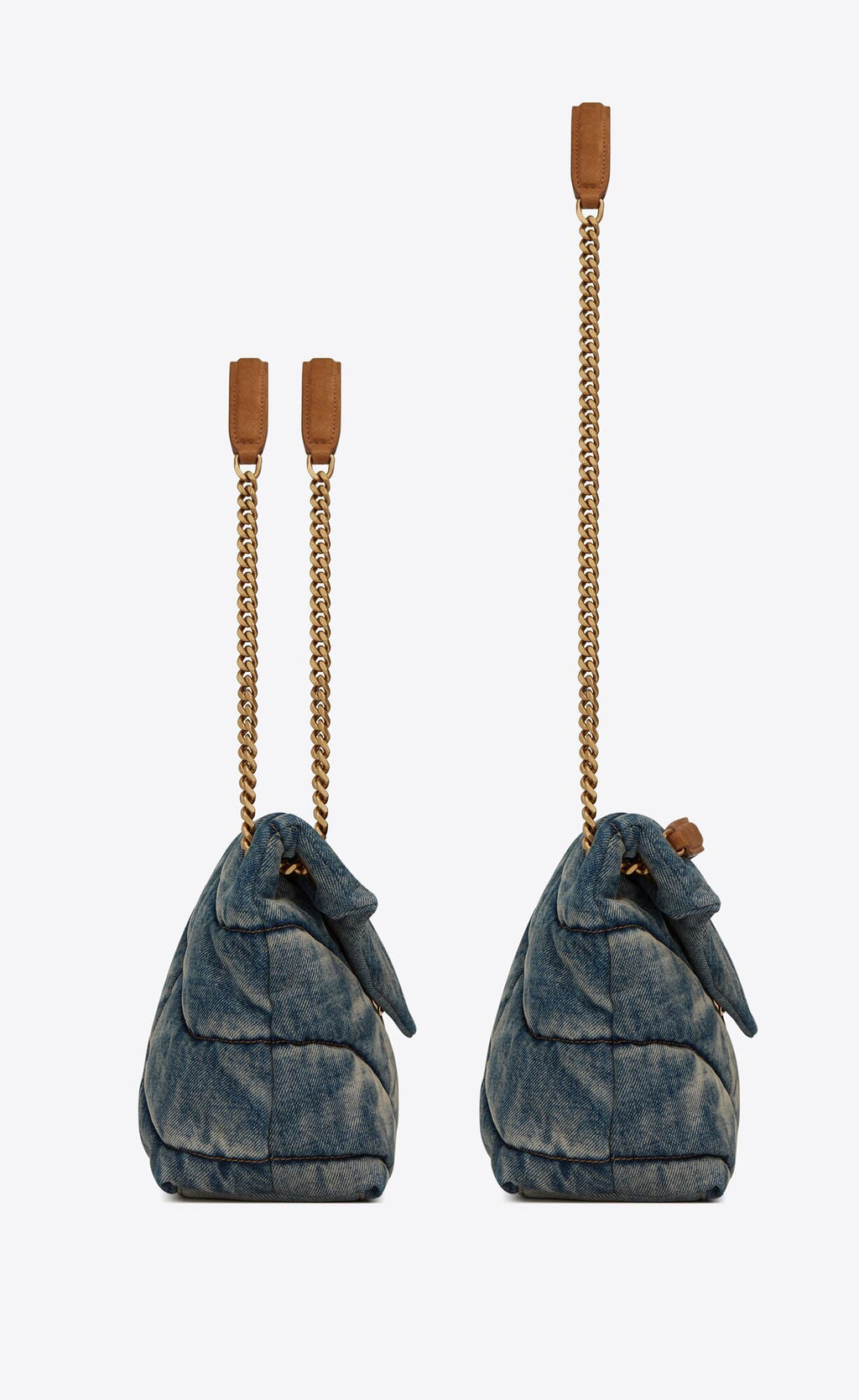 YSL PUFFER MEDIUM CHAIN BAG QUILTED VINTAGE DENIM & SUEDE