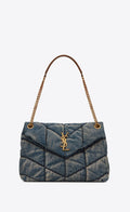 YSL PUFFER MEDIUM CHAIN BAG QUILTED VINTAGE DENIM & SUEDE