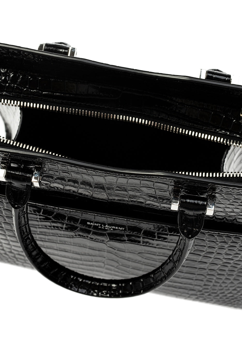 YSL SAINT LAURENT CROC CALFSKIN EMBOSSED MEDIUM UPTOWN TOTE