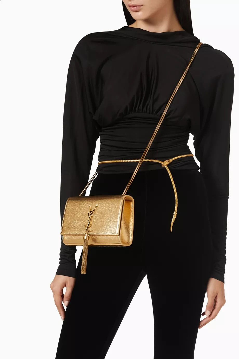 YSL KATE TASSEL METALLIC CALFSKIN LEATHER CROSSBODY BAG