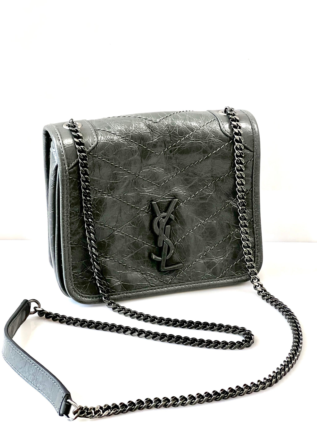 YSL MONOGRAM CRINKLED MATELASSE LEATHER BABY NIKI SHOULDER BAG