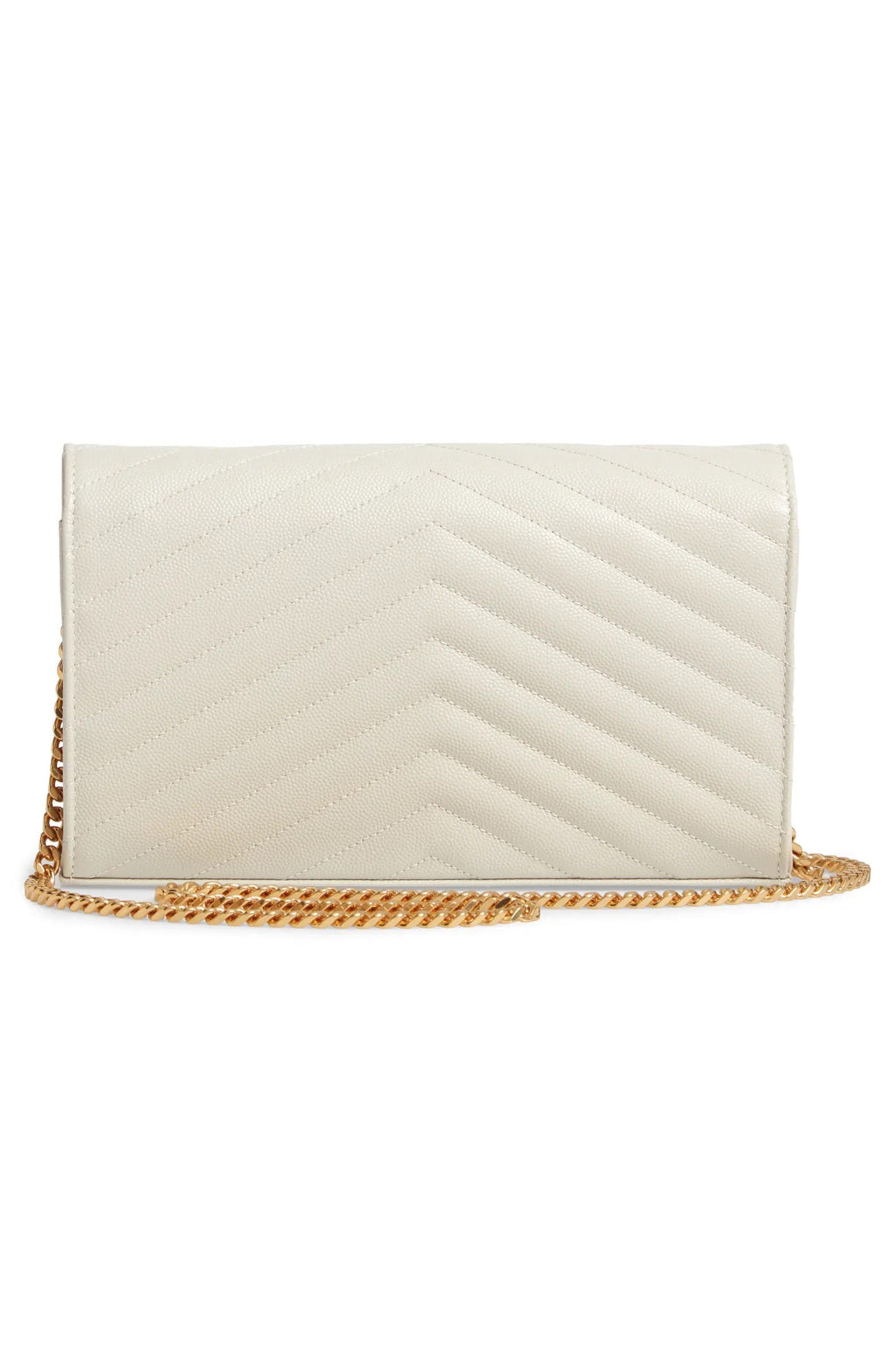 YSL MONOGRAM CHEVRON QUILTED CHAIN WALLET