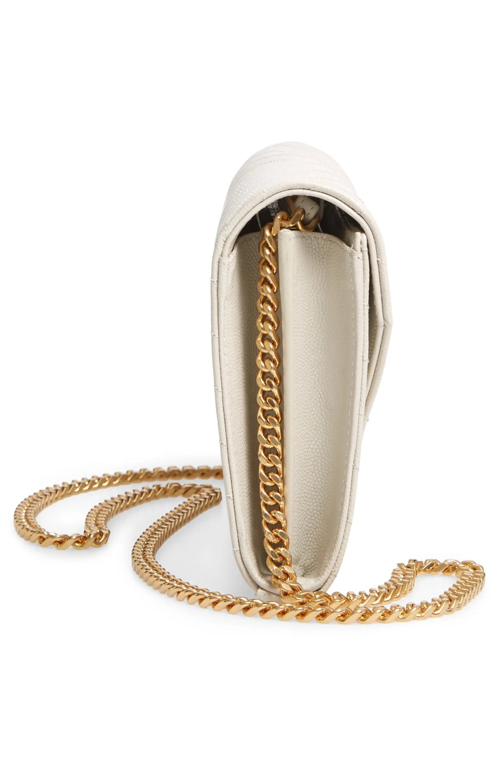 YSL MONOGRAM CHEVRON QUILTED CHAIN WALLET