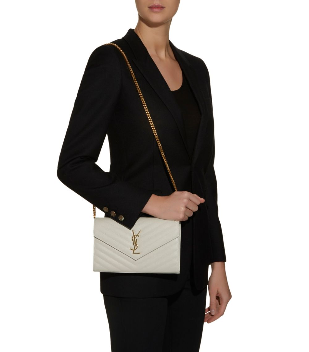 YSL MONOGRAM CHEVRON QUILTED CHAIN WALLET