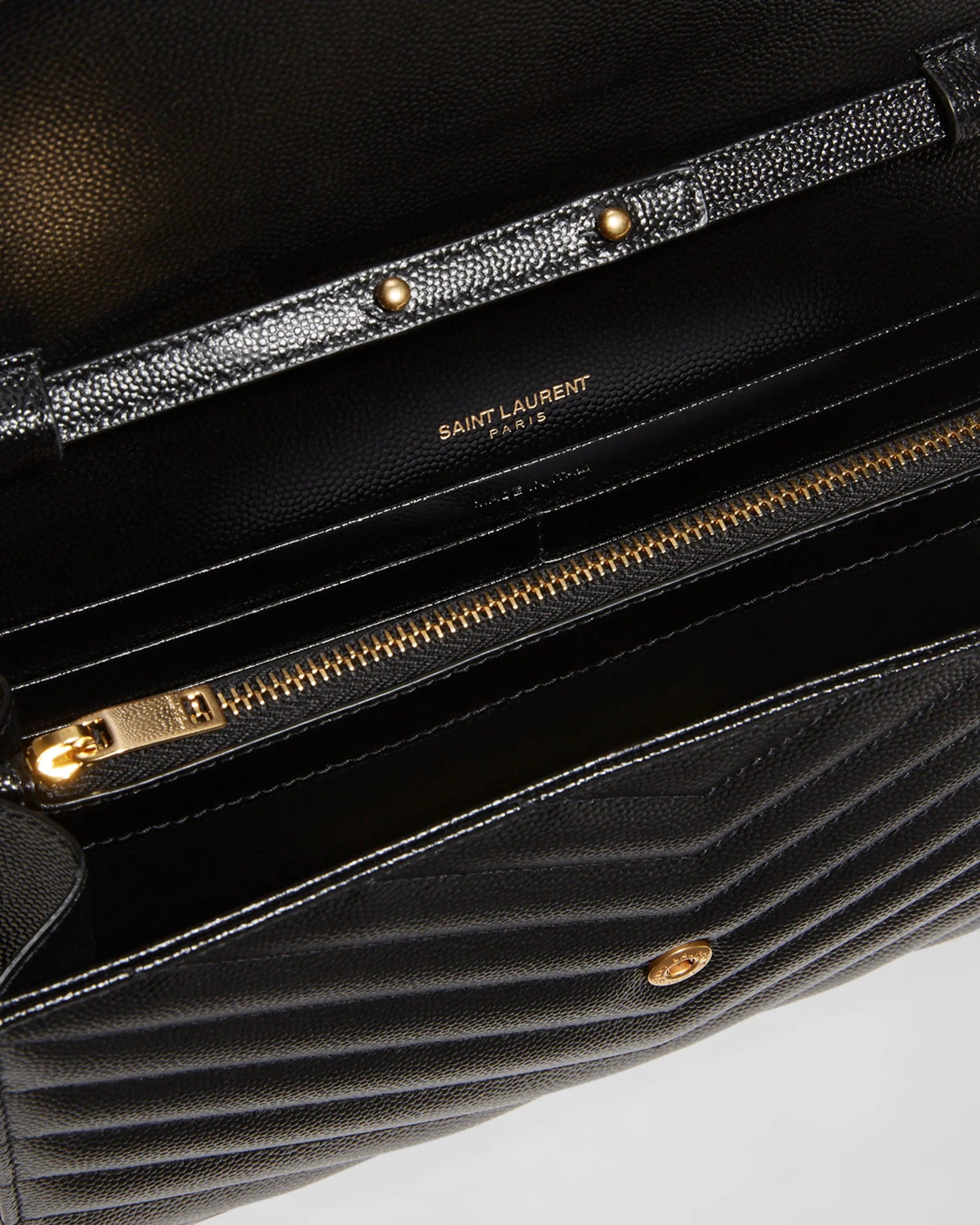 YSL MONOGRAM LARGE GRAIN DE POUDRE WALLET ON CHAIN