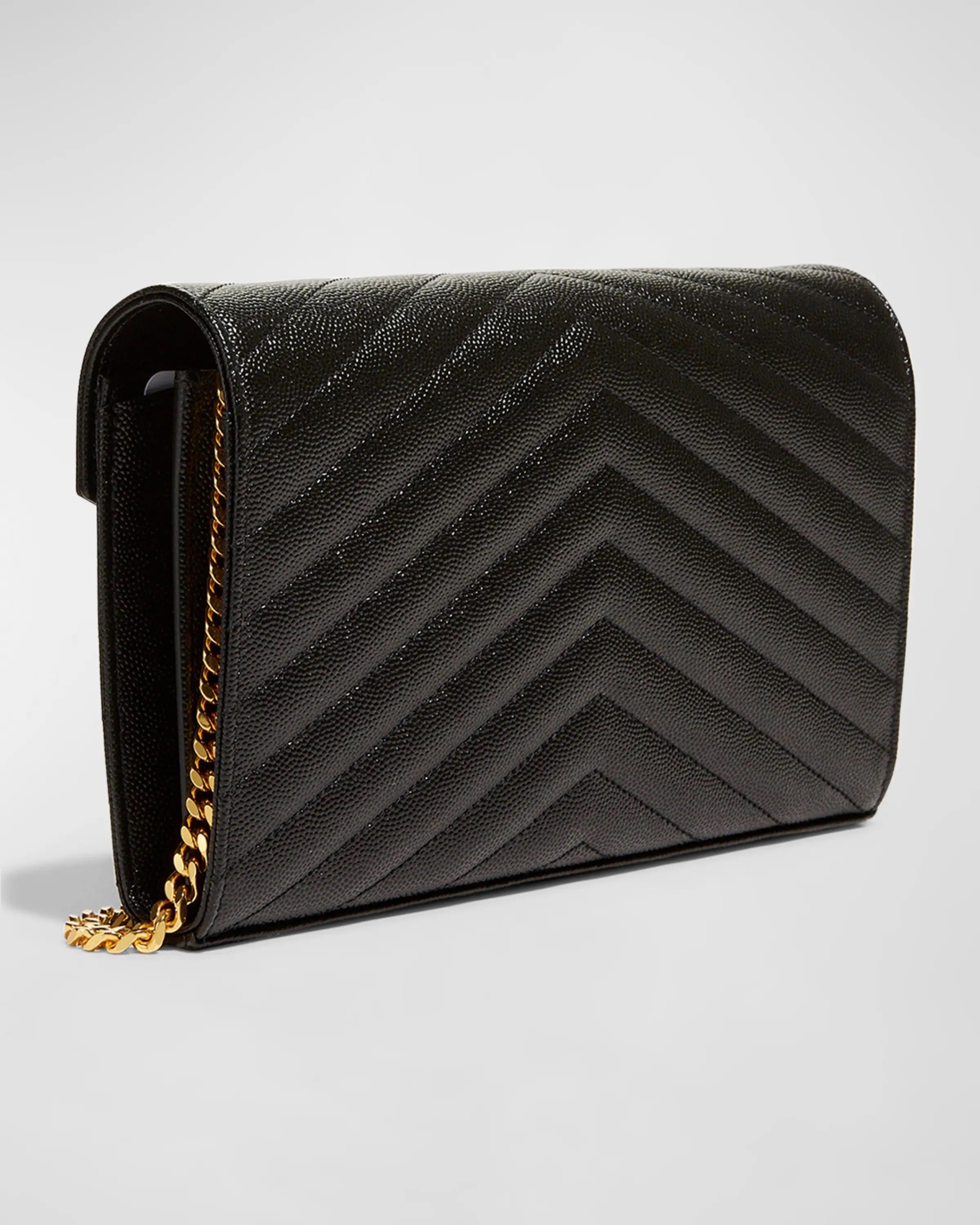 YSL MONOGRAM LARGE GRAIN DE POUDRE WALLET ON CHAIN