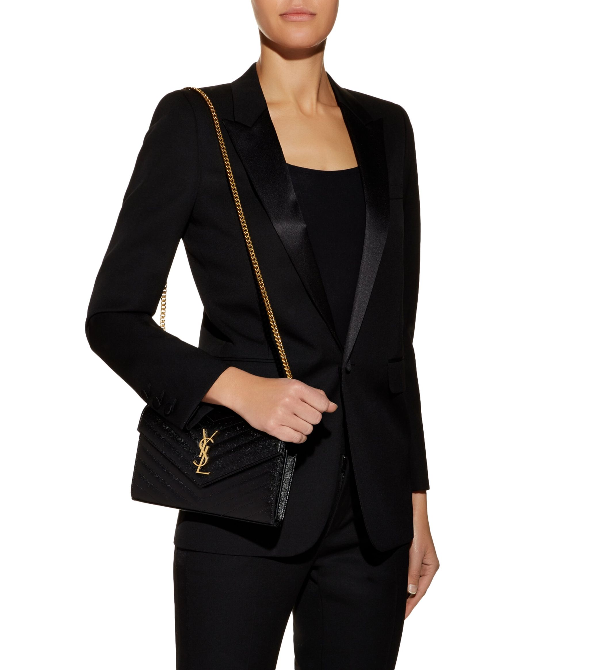 YSL MONOGRAM LARGE GRAIN DE POUDRE WALLET ON CHAIN