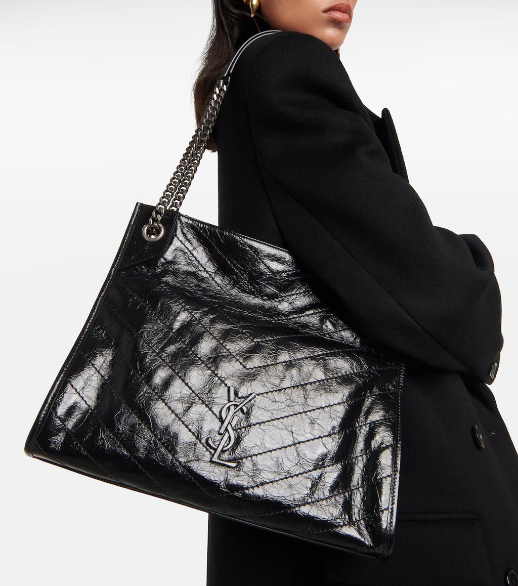 YSL NIKI CRINKLED VINTAGE LEATHER LARGE SHOPPING BAG