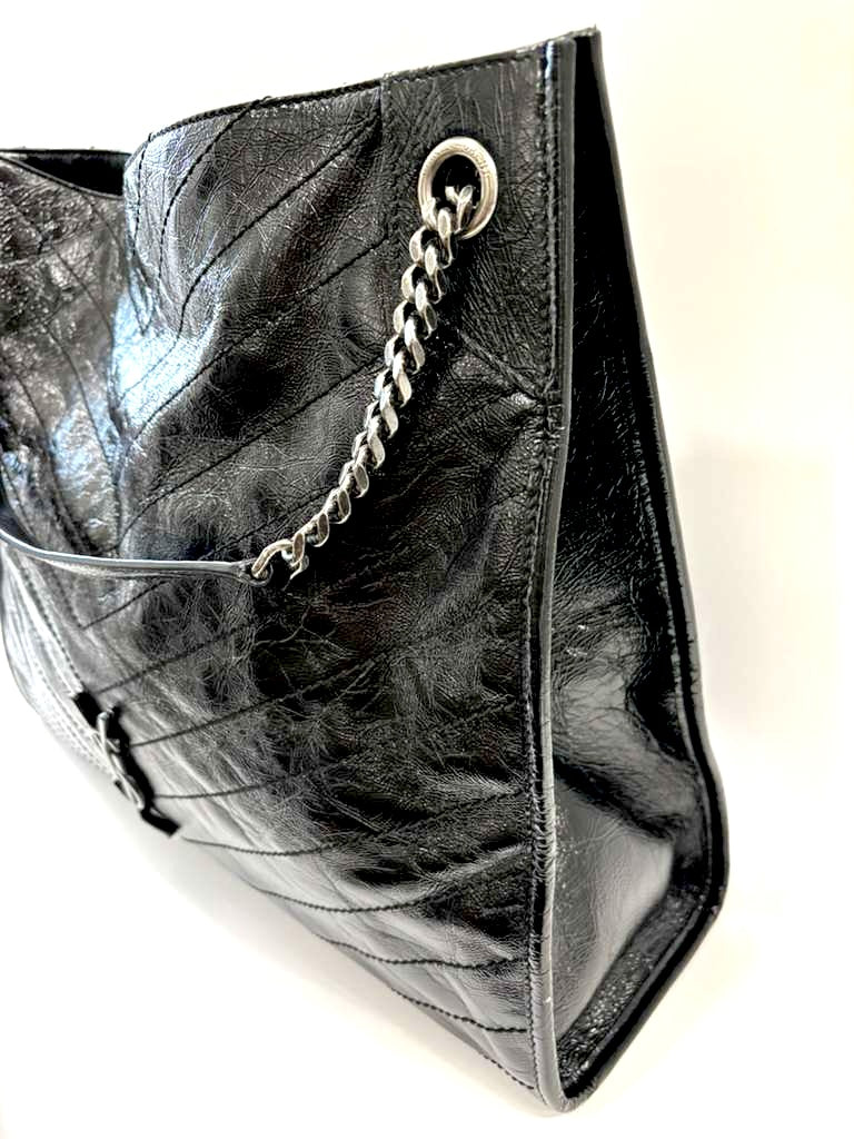 YSL NIKI CRINKLED VINTAGE LEATHER LARGE SHOPPING BAG