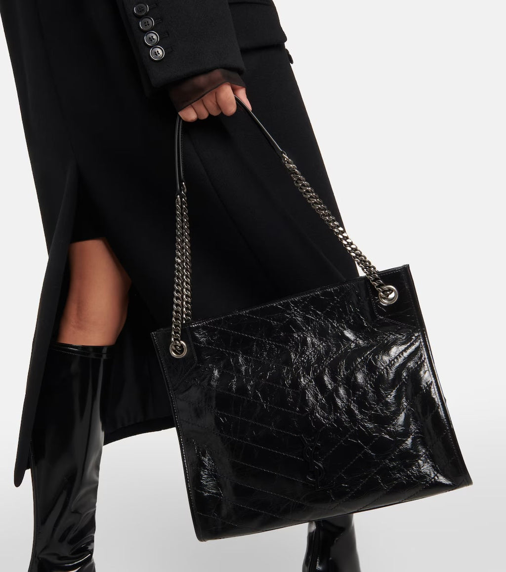 YSL NIKI CRINKLED VINTAGE LEATHER LARGE SHOPPING BAG