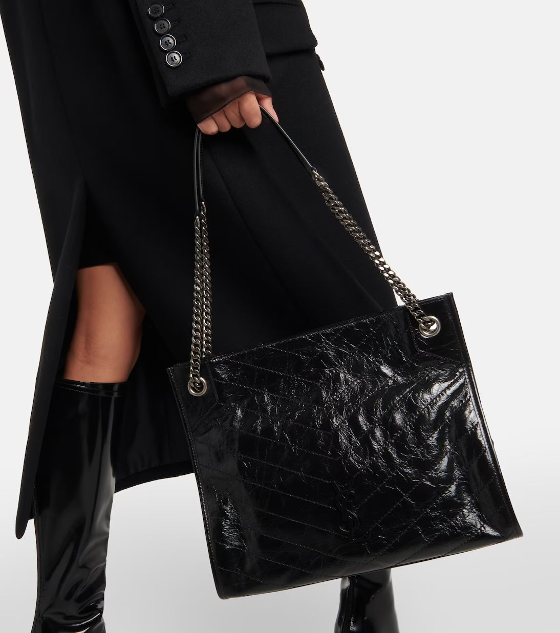 YSL NIKI CRINKLED VINTAGE LEATHER LARGE SHOPPING BAG