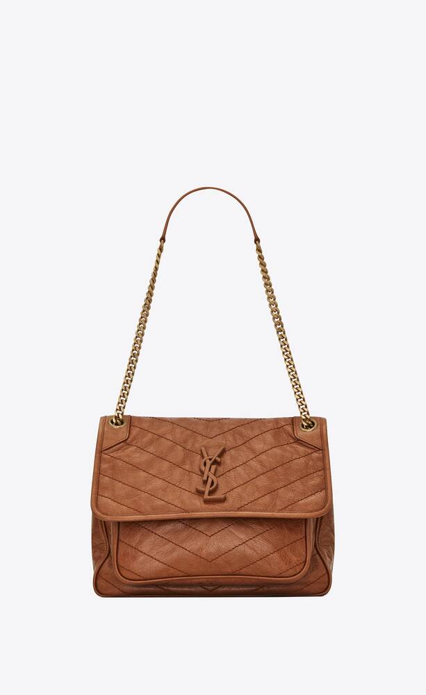 YSL NIKI MEDIUM CHAIN BAG IN VINTAGE CRINKLED LEATHER