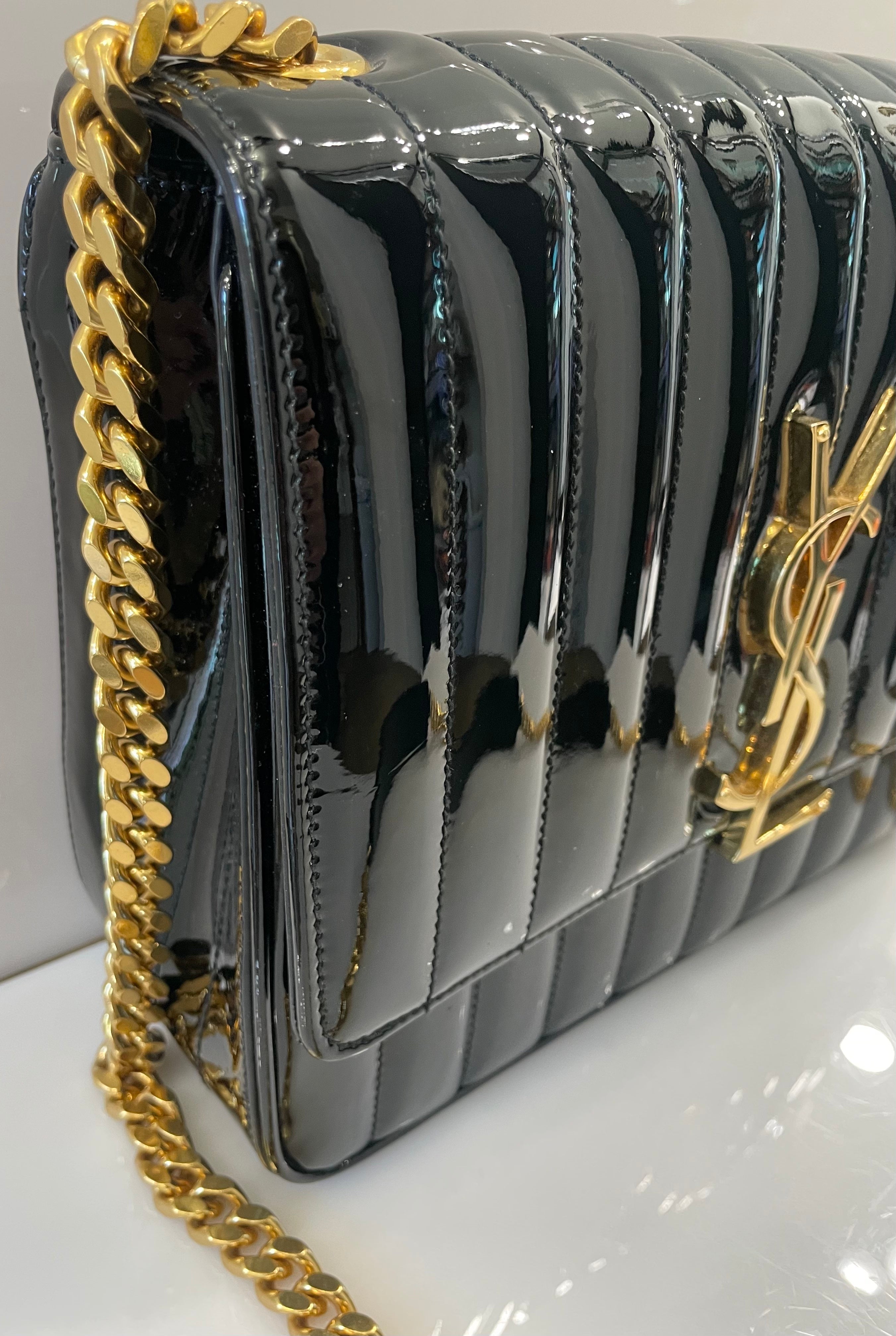 YSL PATENT CALFSKIN MONOGRAM LARGE VICKY CHAIN BAG