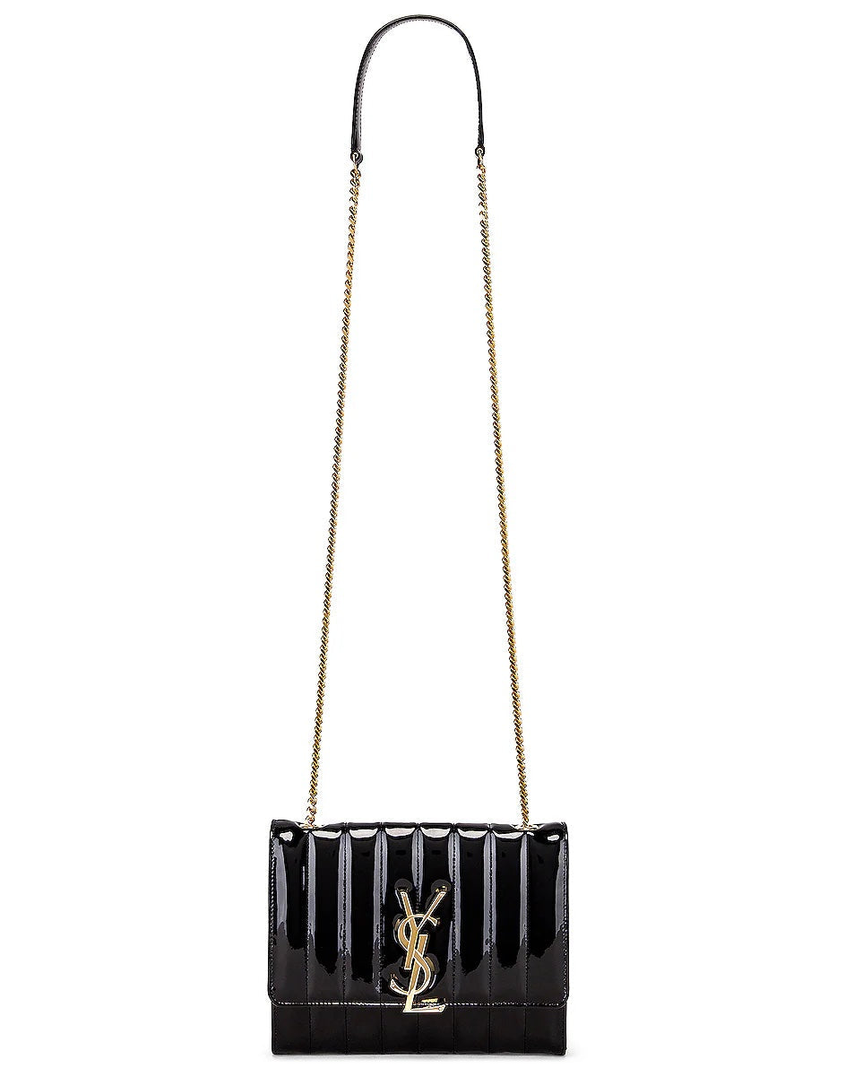 YSL PATENT CALFSKIN MONOGRAM LARGE VICKY CHAIN BAG