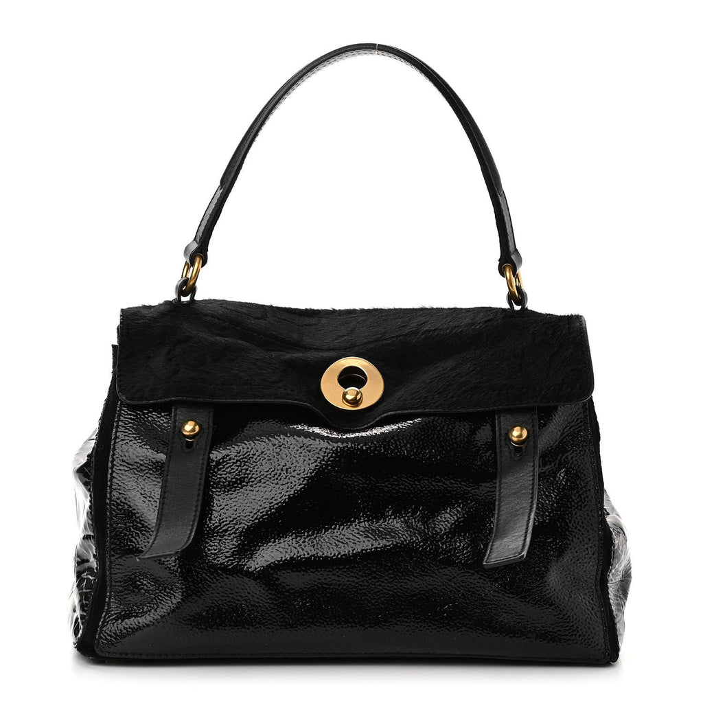 SAINT LAURENT PONY HAIR PATENT MUSE TWO BAG