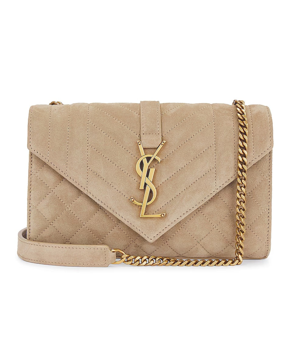 YSL MIXED MATELASSE TRIQUILT MONOGRAM ENVELOPE SMALL SUEDE CROSSBODY