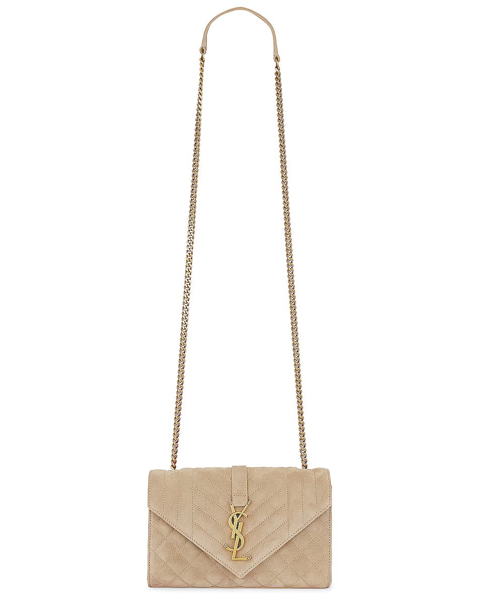 YSL MIXED MATELASSE TRIQUILT MONOGRAM ENVELOPE SMALL SUEDE CROSSBODY