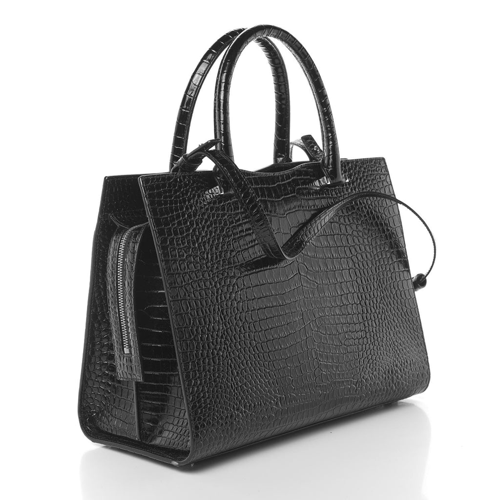 YSL SAINT LAURENT CROC CALFSKIN EMBOSSED MEDIUM UPTOWN TOTE