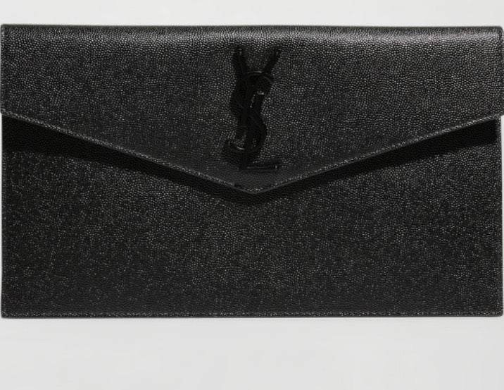 YSL GRAIN DE POUDRE EMBOSSED LEATHER UPTOWN CLUTCH BAG