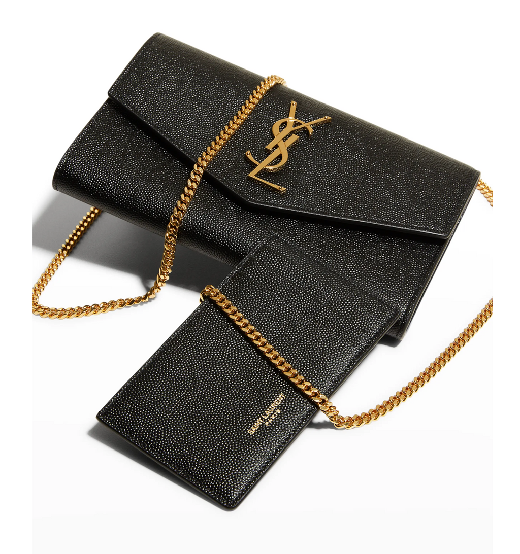 SAINT LAURENT UPTOWN CHAIN WALLET IN GRAIN DE POUDRE