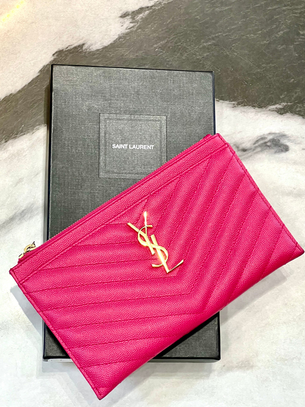 YSL GRAIN DE POUDRE CHEVRON MONOGRAM POUCH