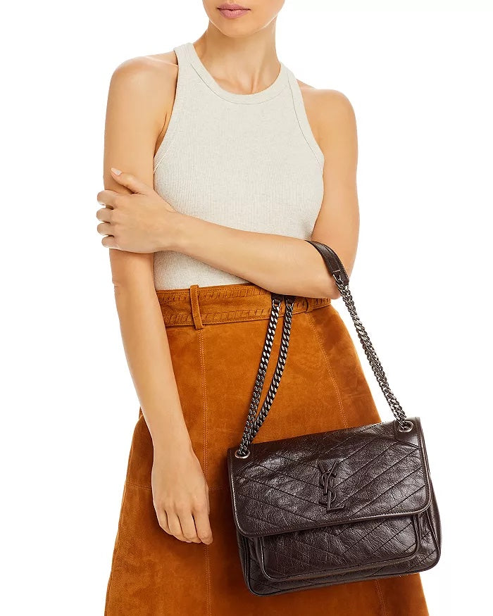 YSL CRINKLED LEATHER MEDIUM NIKI SHOULDER BAG