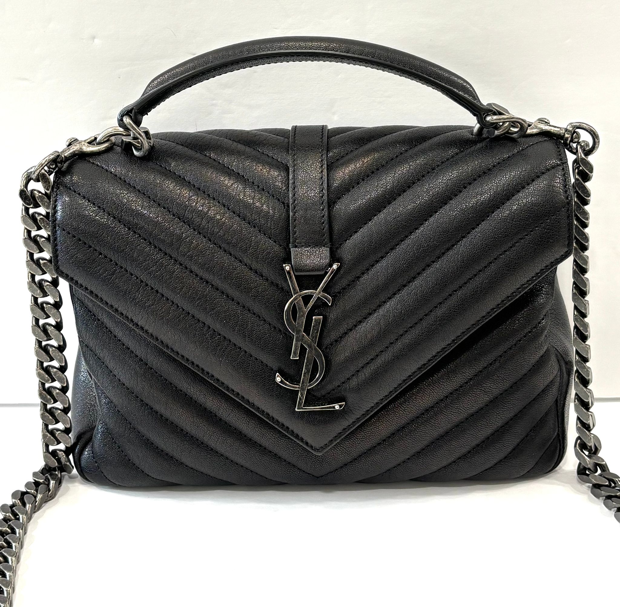 YSL COLLEGE MEDIUM QUILTED LEATHER SHOULDER BAG