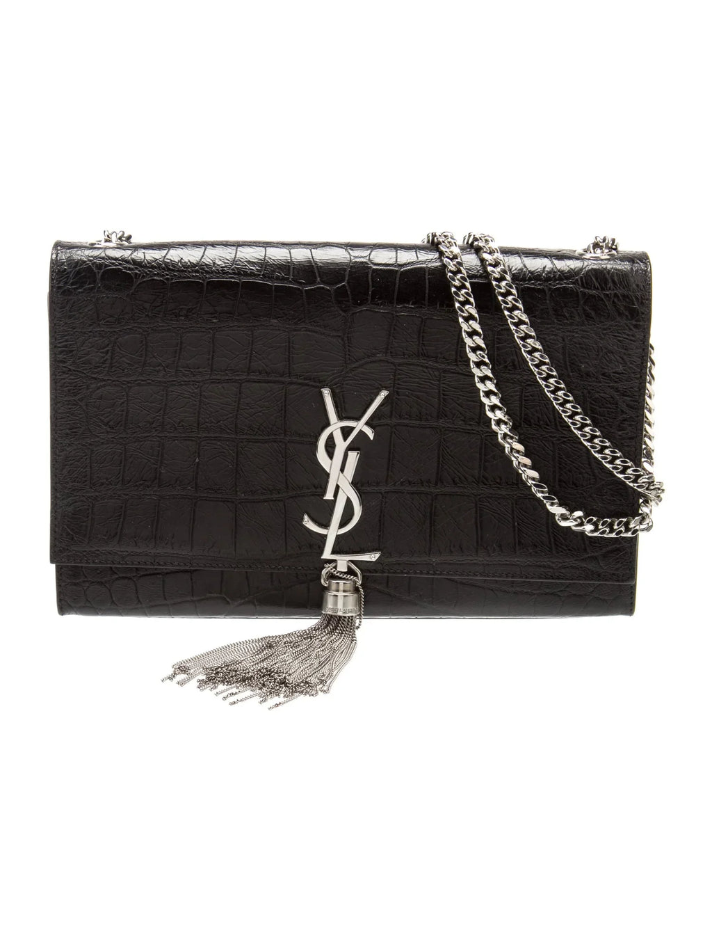 YSL KATE TASSEL CHAIN STRAP CROC EMBOSSED SHOULDER BAG