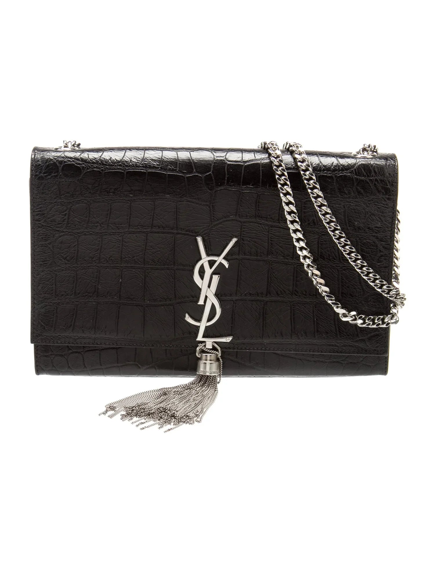 YSL KATE TASSEL CHAIN STRAP CROC EMBOSSED SHOULDER BAG