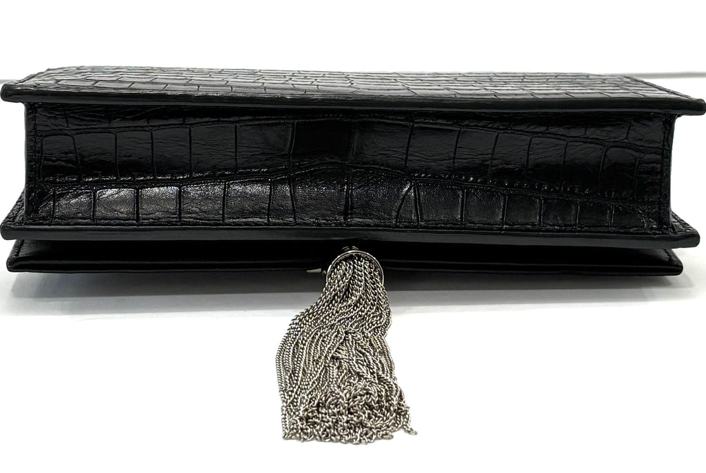 YSL KATE TASSEL CHAIN STRAP CROC EMBOSSED SHOULDER BAG