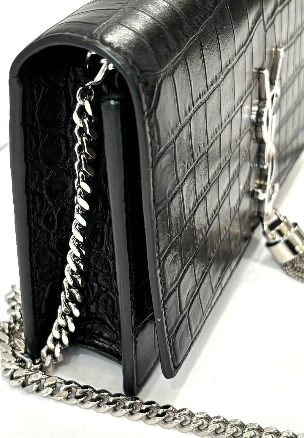 YSL KATE TASSEL CHAIN STRAP CROC EMBOSSED SHOULDER BAG