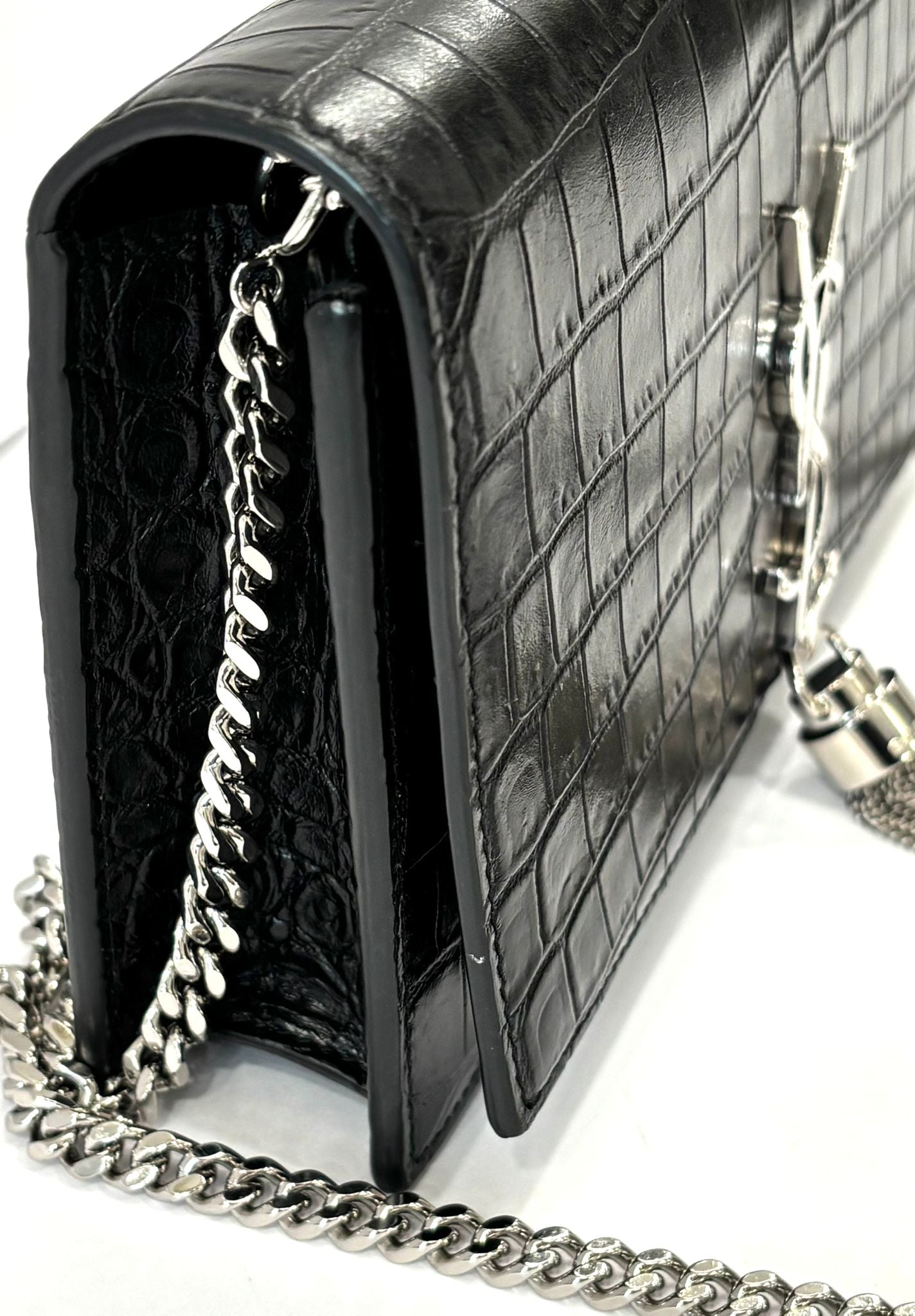 YSL KATE TASSEL CHAIN STRAP CROC EMBOSSED SHOULDER BAG