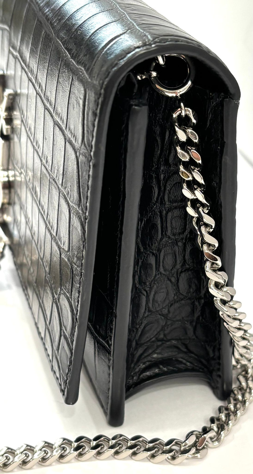 YSL KATE TASSEL CHAIN STRAP CROC EMBOSSED SHOULDER BAG