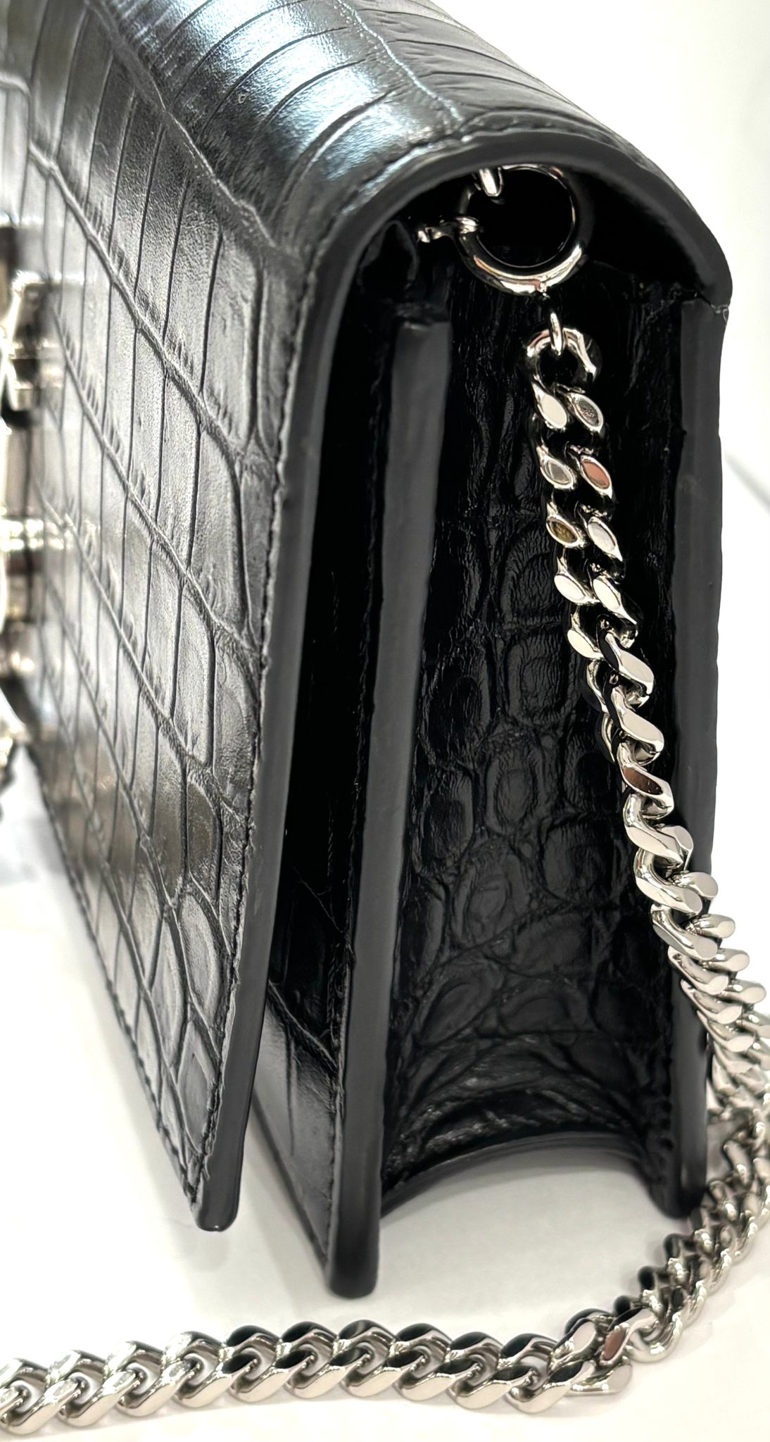 YSL KATE TASSEL CHAIN STRAP CROC EMBOSSED SHOULDER BAG