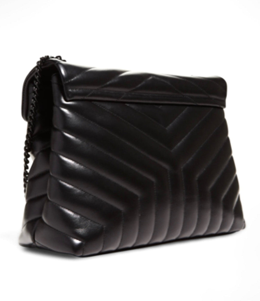 YSL LOULOU MEDIUM QUILTED LEATHER BLACK ON BLACK SHOULDER BAG