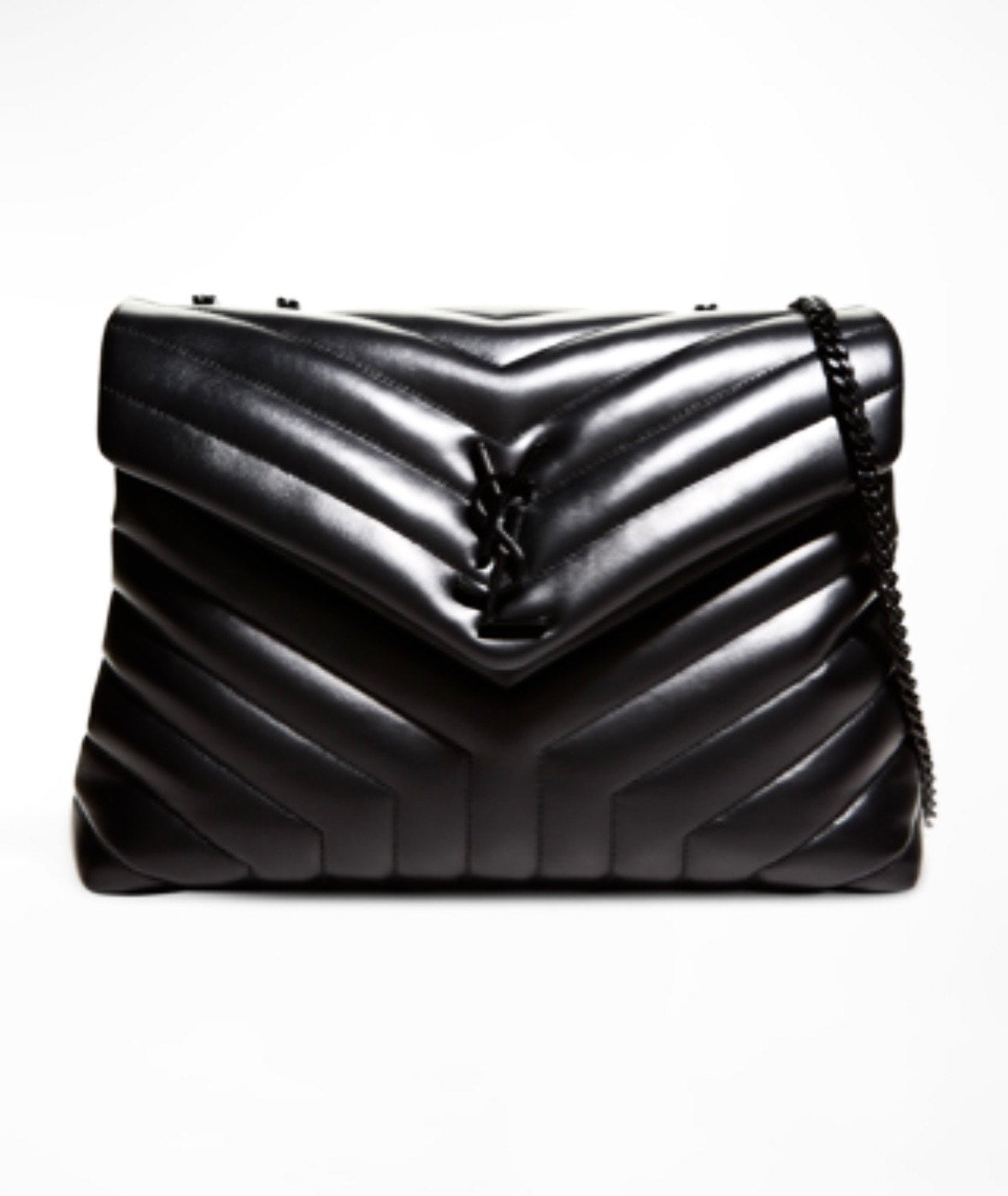 YSL LOULOU MEDIUM QUILTED LEATHER BLACK ON BLACK SHOULDER BAG