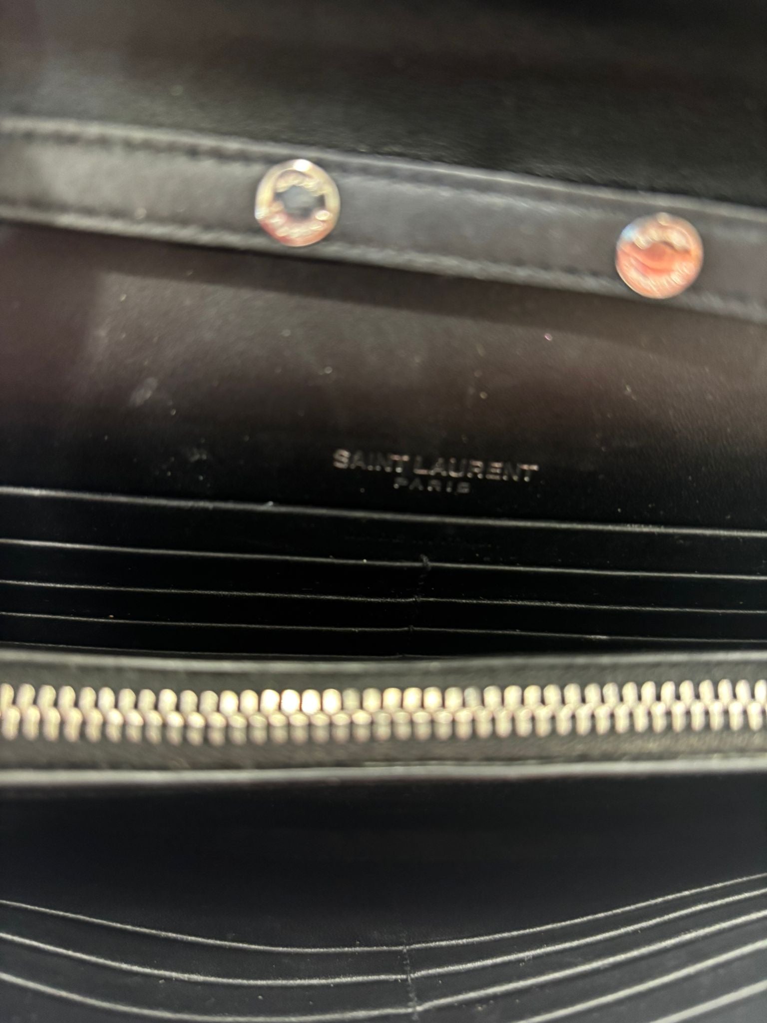 YSL MONOGRAM GRAIN DE POUDRE LEATHER CHAIN WALLET