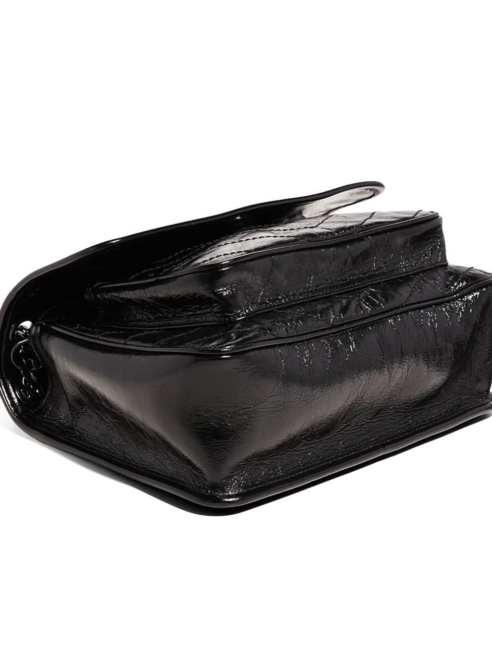 YSL NIKI CRINKLED LEATHER MEDIUM FLAP SHOULDER BAG