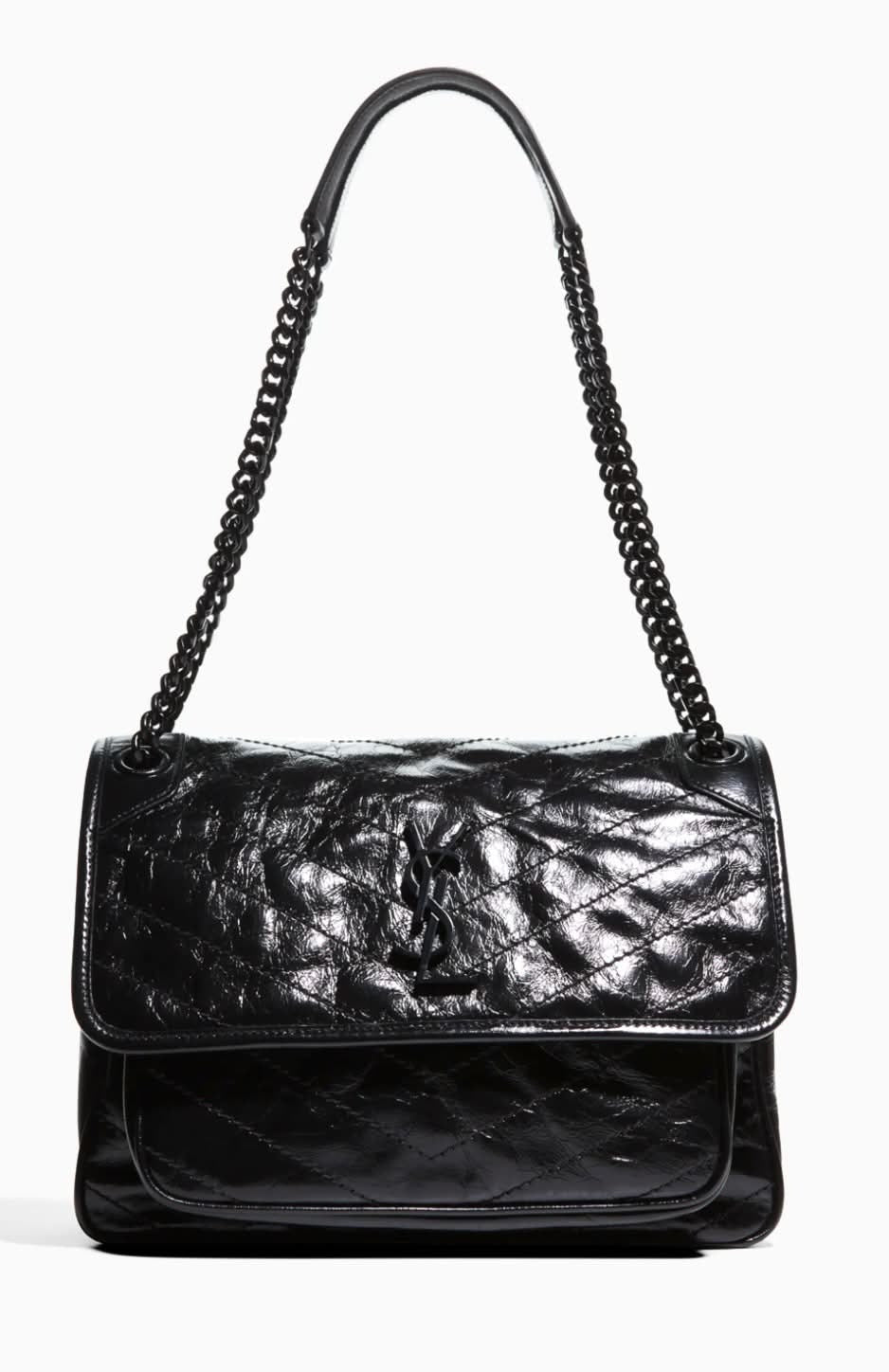 YSL NIKI CRINKLED LEATHER MEDIUM FLAP SHOULDER BAG