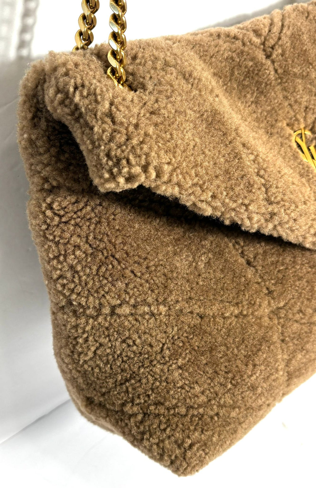 YSL SHEARLING MEDIUM MONOGRAM LOULOU PUFFER BAG