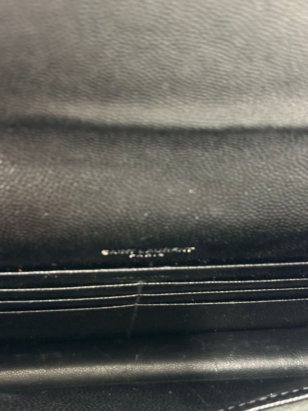 YSL GRAIN DE POUDRE CALFSKIN LEATHER MONOGRAM WALLET ON CHAIN