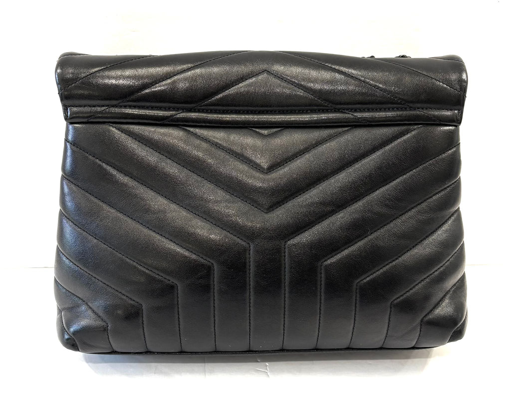 YSL LOULOU MEDIUM QUILTED LEATHER BLACK ON BLACK SHOULDER BAG