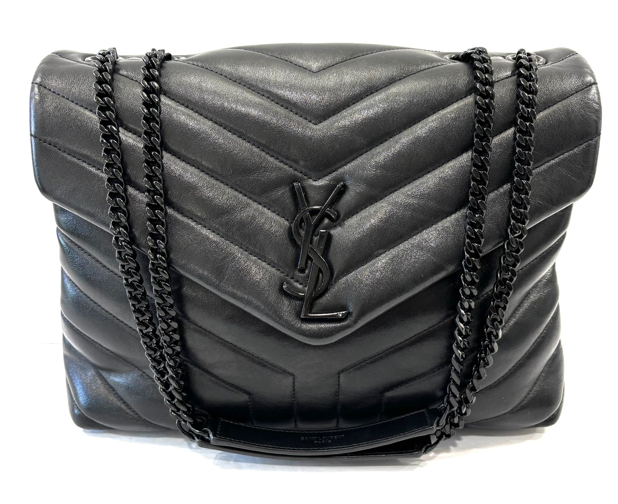 YSL LOULOU MEDIUM QUILTED LEATHER BLACK ON BLACK SHOULDER BAG