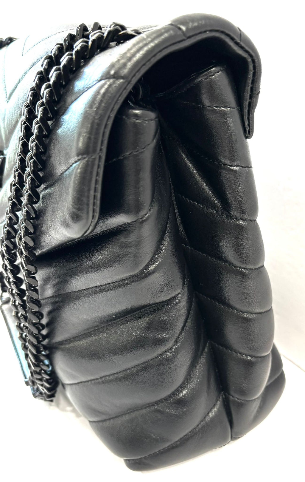 YSL LOULOU MEDIUM QUILTED LEATHER BLACK ON BLACK SHOULDER BAG