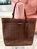 YVES SAINT LAURENT LARGE BROWN WOVEN TOTE BAG