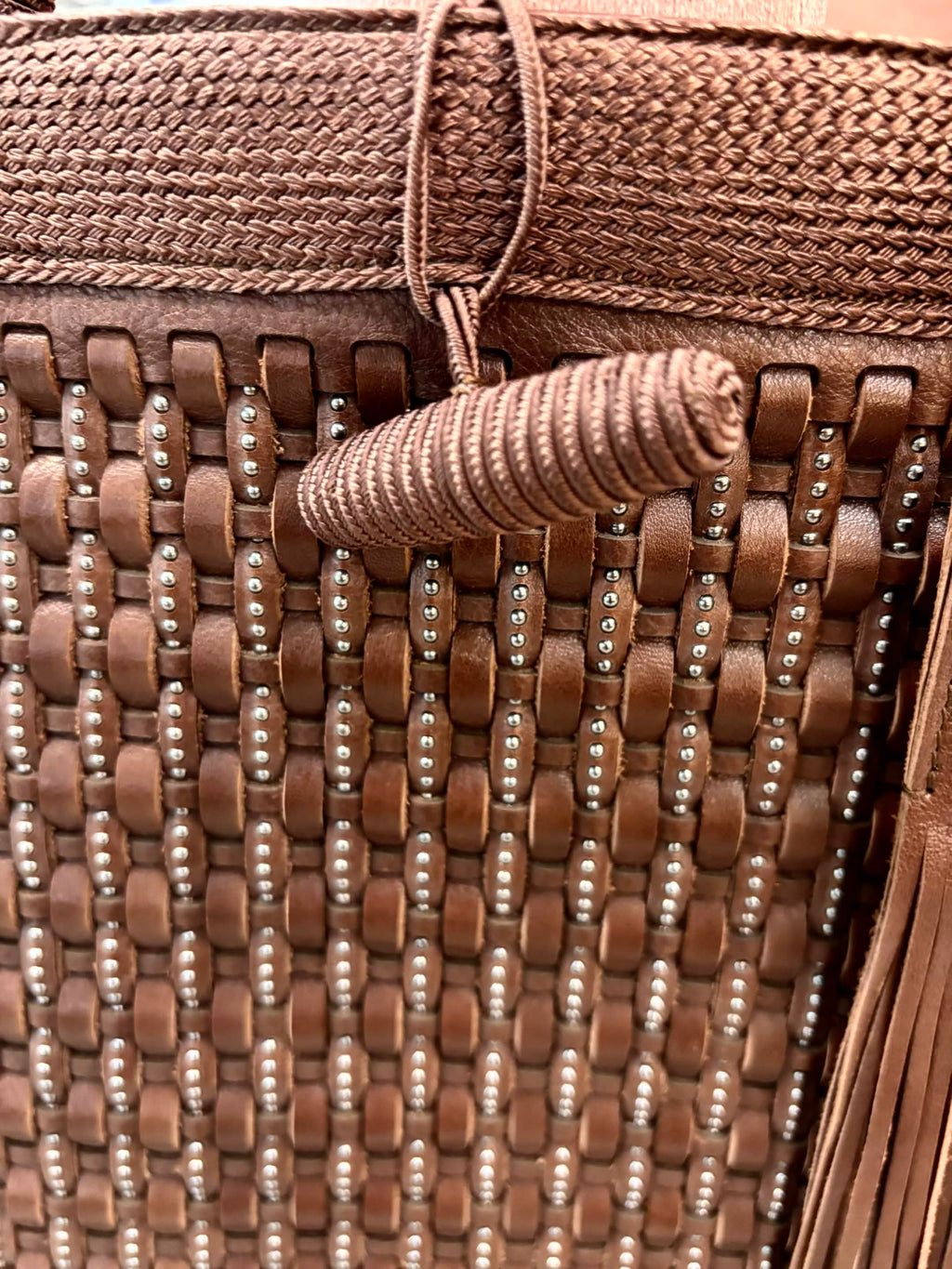 YVES SAINT LAURENT LARGE BROWN WOVEN TOTE BAG