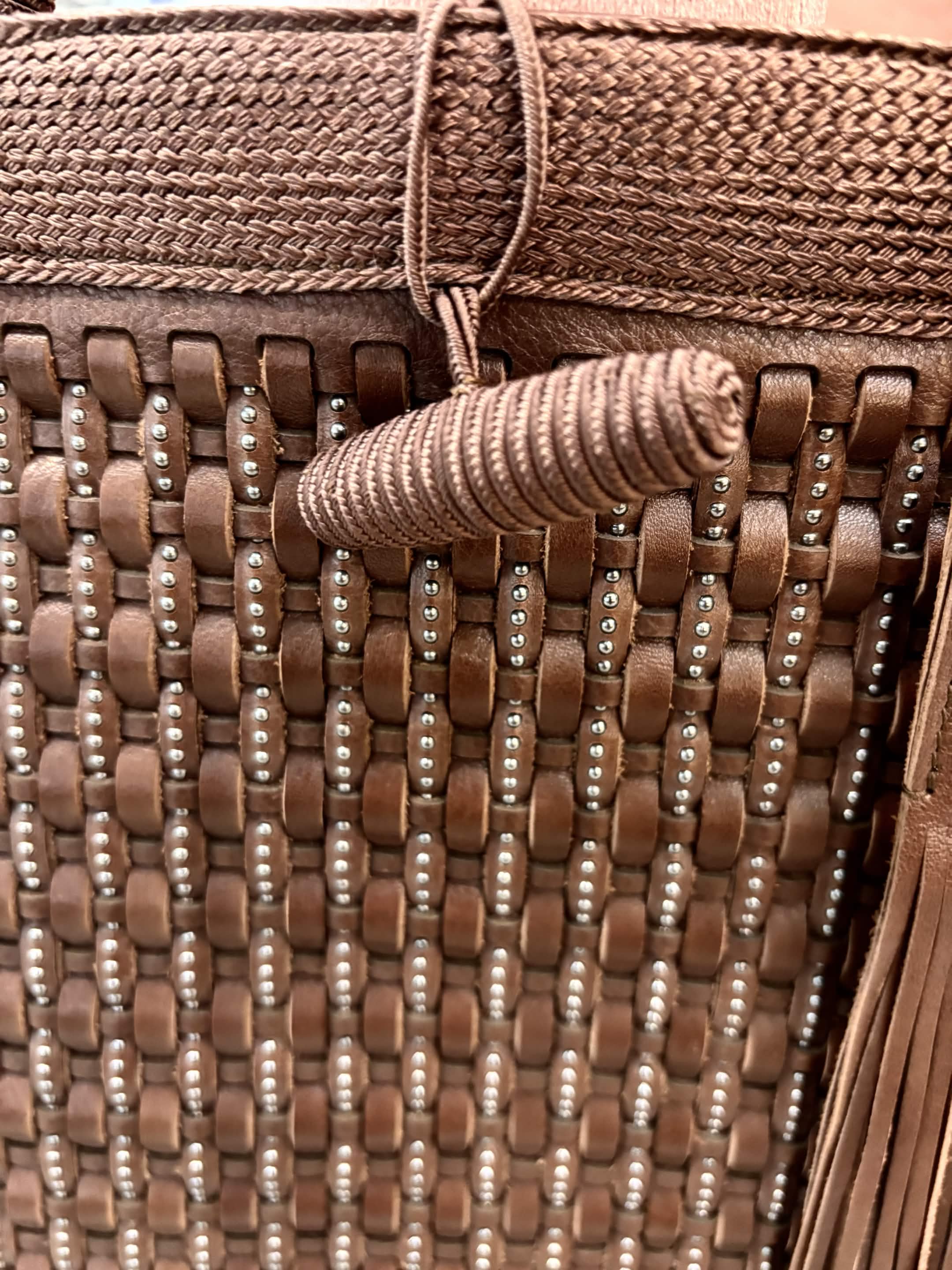 YVES SAINT LAURENT LARGE BROWN WOVEN TOTE BAG